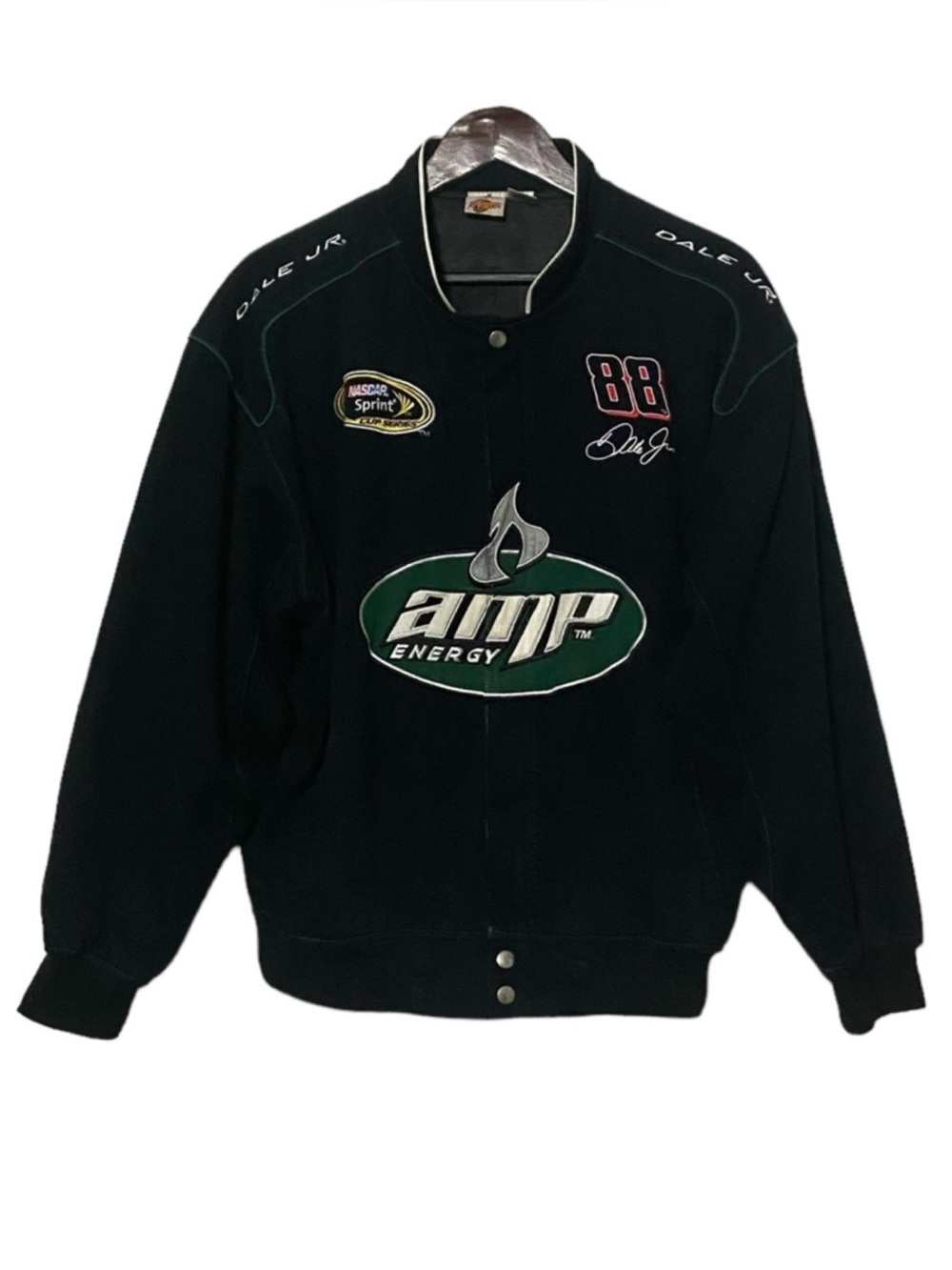 Vtg NASCAR Dale Earnhardt Jr. Racing Jacket AMP Energy #88 Black & Green